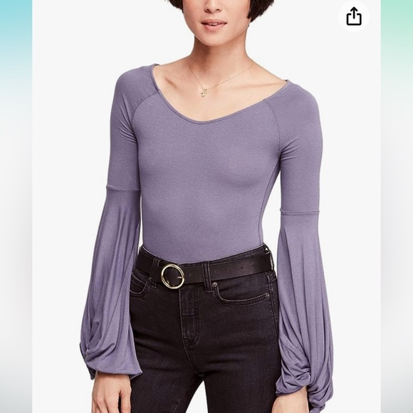 Free People Blue  To The Tropics Long Ballon Sleeves Top‎ Sz M - Picture 1 of 6